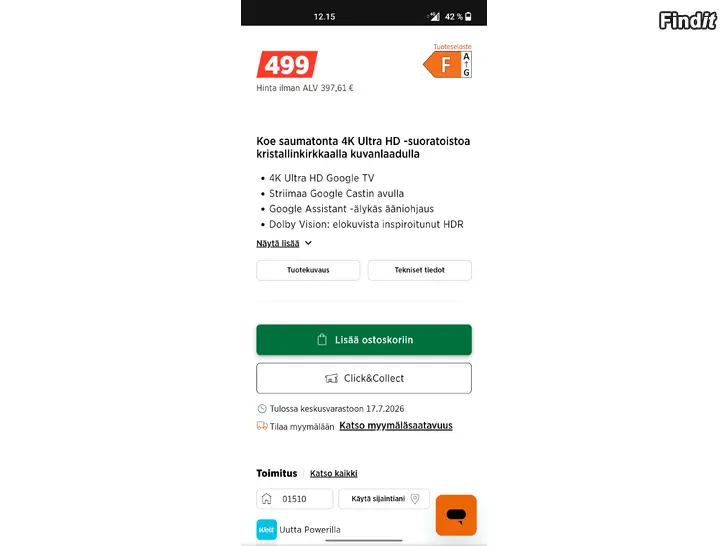 Myydään Sharp 43