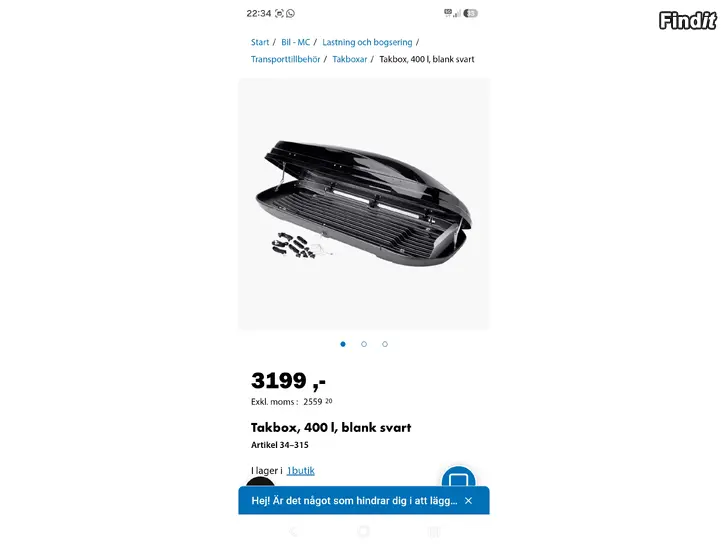 Säljes Takbox + hållare
