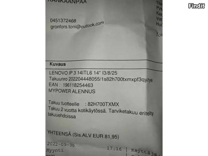 Myydään Lenovo Ideapad 3