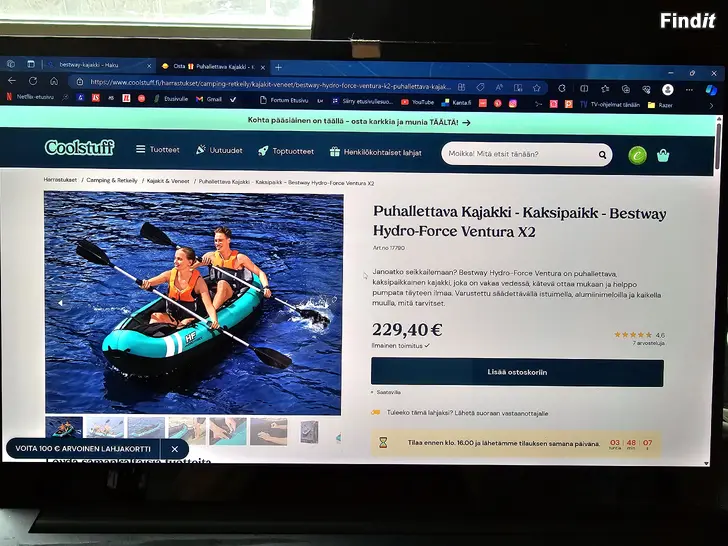 Myydään pumpattava kajakki+HHn 90l kassi