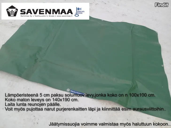 Säljes Avannon jäätymissuojasolumuovia ja PVC pressua