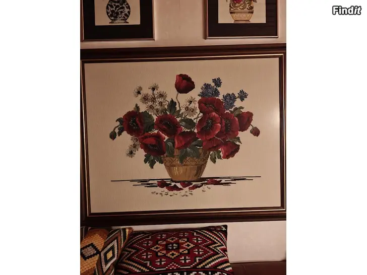 Myydään Fint Korsstygns-broderi, Blommor  i vas