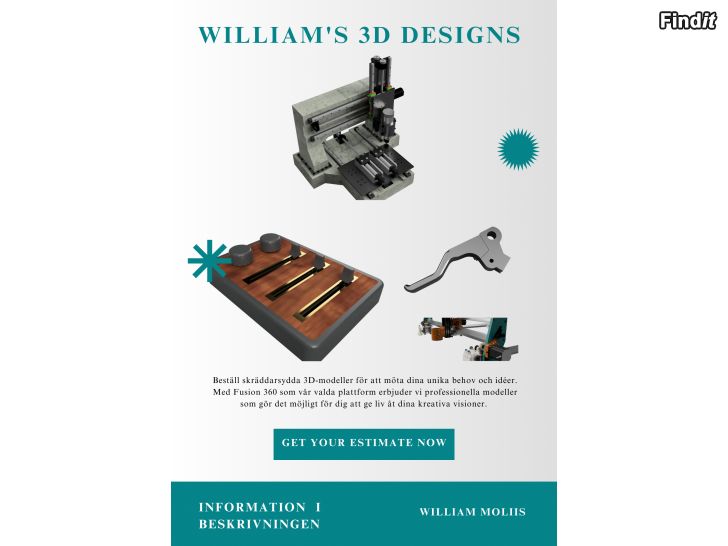 Säljes Skräddarsydda delar och 3d designer