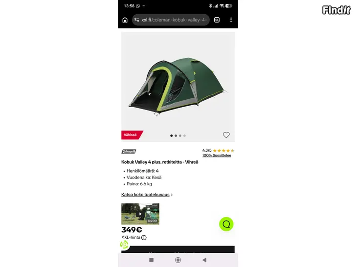 Myydään Teltta Coleman Kobuk Valley 4 Plus