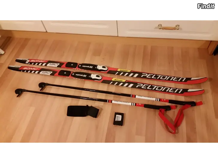 Myydään Peltonen Sonic NNN sukset 130cm ja sauvat 95cm Apollo Rex 38e