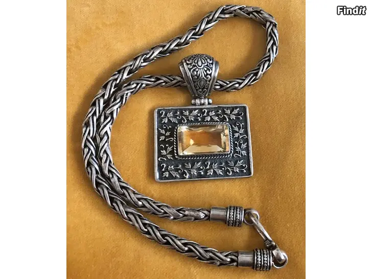 Myydään Hopeinen 925, sitriini kiviriipus kaulakoru