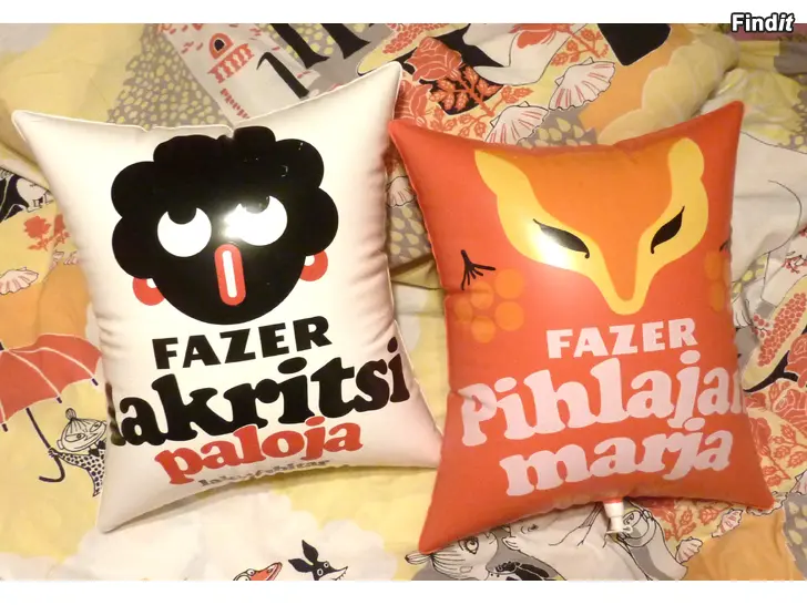Myydään Vanhat Fazerin puhallettavat mainostyyynyt