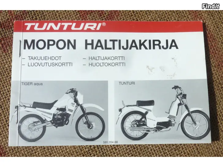 Myydään käyttämätön Tunturi mopon haltijakirja