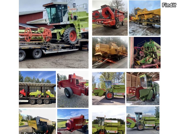 Köpes Köpes Sampo ,M-f,Volvo D-F, Claas, John-Deere  skördetröskor mfl