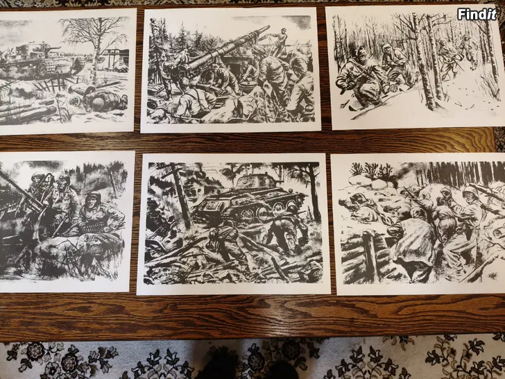 Myydään 43 kpl painotuotteita sodan aikaisista hiilipirustuksista