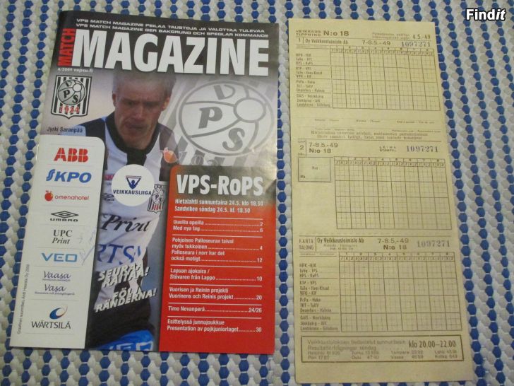 Myydään VPS MATCH MAGAZINE 4 2009 ja Veikkauskup. v. 1949, KTP-VPS
