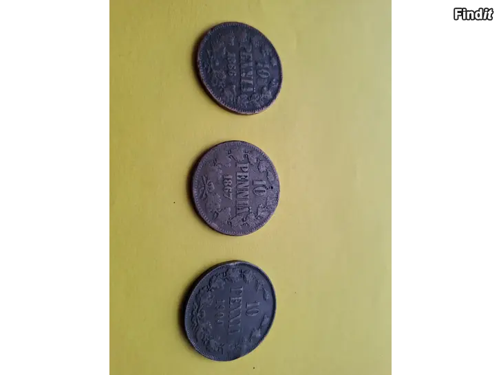 Myydään 10 Pennis mynt från Nikolais tid 1866,1867,1900