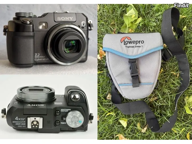 Ostetaan Ost Sony DSC-V3 digipokkari ja Lowepro Topload kameralaukku