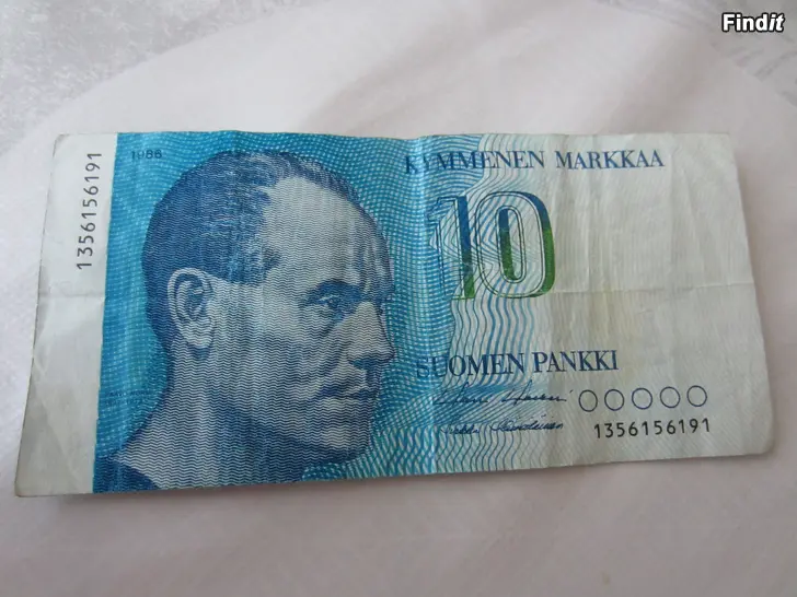 Myydään 10 markan seteli 1986v