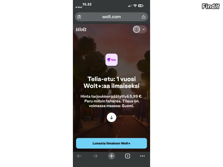 Säljes Wolt+ 1 år Telia-förmån  Fri leverans