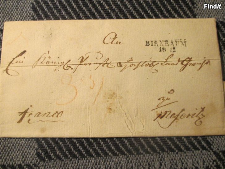 Myydään PREUSSI 1829, esifilateelinen franco kirje