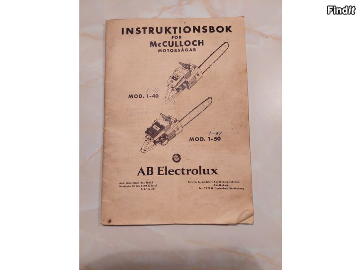 Myydään Instruktionsbok för McCulloch motorsåg från 1959