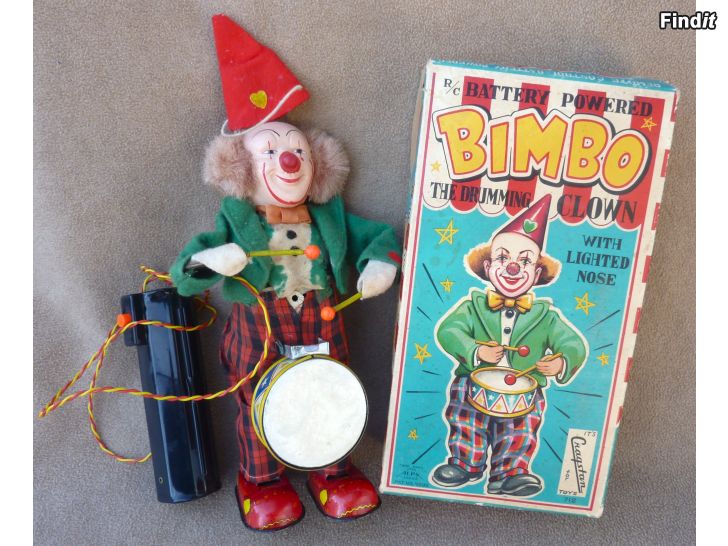 Myydään Wanha lelu BimboThe Drumming Clown 1950-luvulta