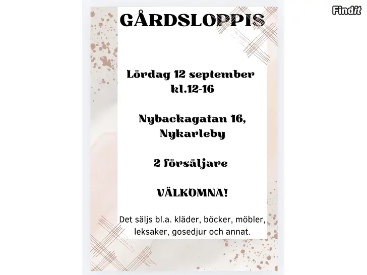 Säljes Gårdsloppis 12.9 kl.12-16