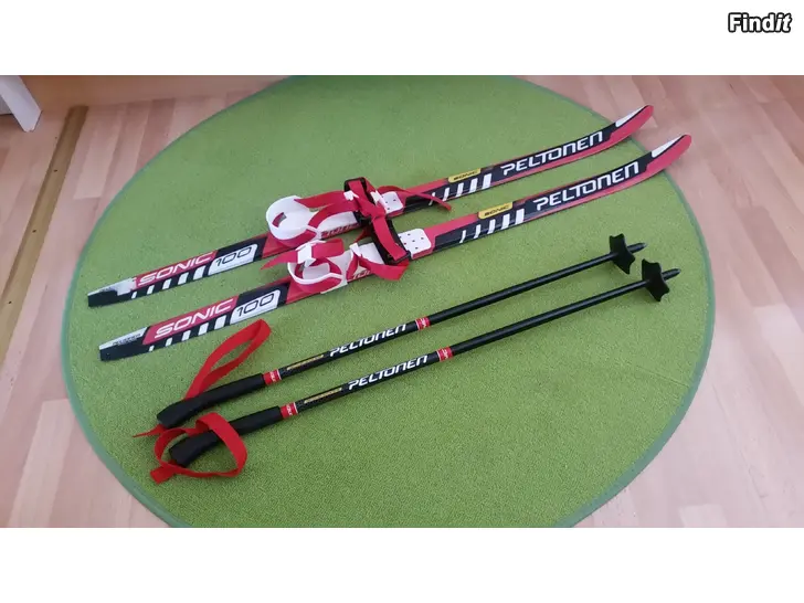 Myydään Peltonen Sonic suksipaketti ensisukset 100cm ja sauvat 70cm -hinta 22e