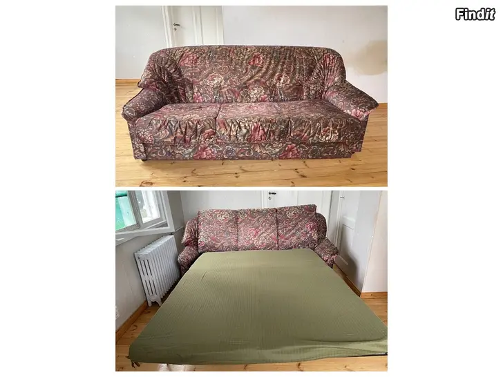 Myydään myydään 2 sohvaa ,3 istuttava vuodesohva+2 istuttava.säljes 2 sofforsängsoffa med 3 sp.+,2  sp.soff