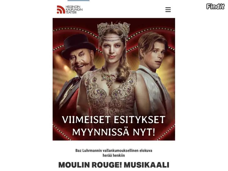 Säljes Moulin Rouge Musikaali Helsinki 20.9 klo. 18.30 2 lippua