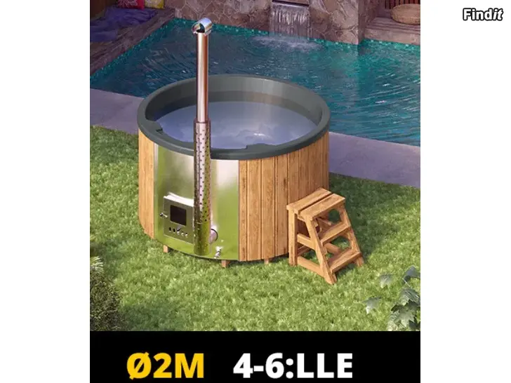 Myydään Pyöreä kylpytynnyri integroidulla kamiinalla 4-6 hengelle