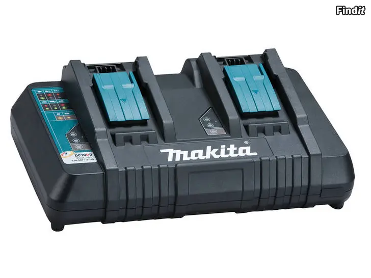Myydään Makita latauslaite kahdelle akulle ja 2kpl Makita 5ah akkua