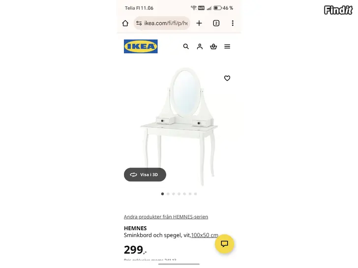 Myydään Hemnes smink bord