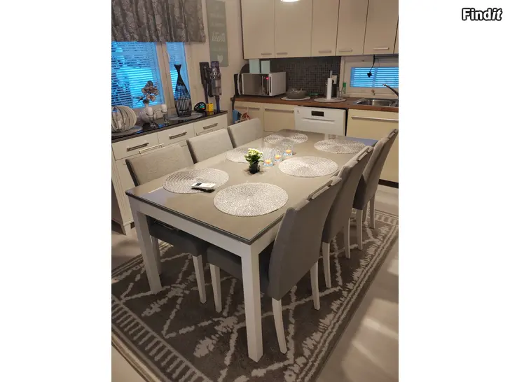 Myydään Hieno ruokailuryhmä , lasikannella, harmaa/valkoinen