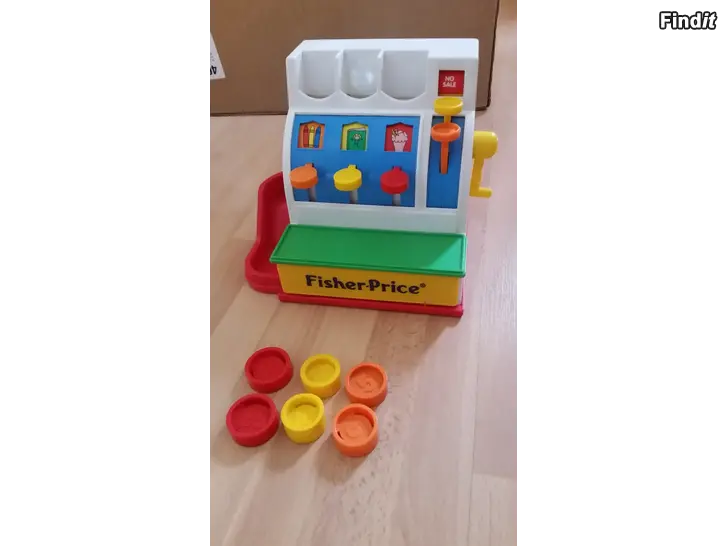 Myydään Vintage Fisher Price kassakone ja 6 kolikkoa  -10e