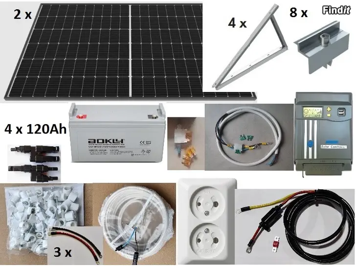 Säljes Solelsystem 2x440W 4x120Ah 40A MPPT Till sommarstuga, nytt, garanti