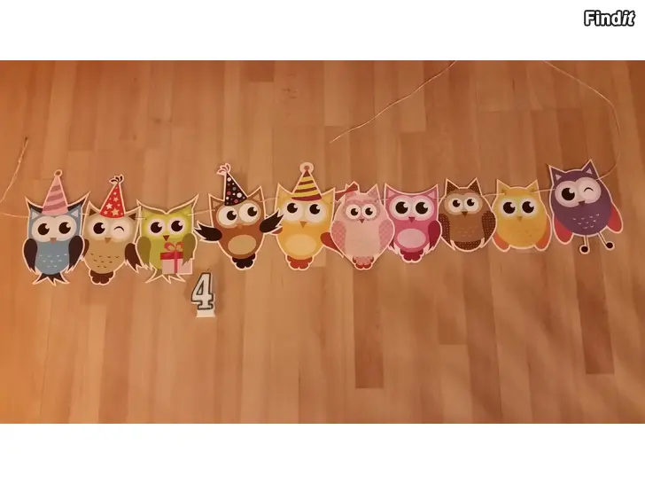 Myydään 4v - synttärikynttilä ja pöllöviiri 2e