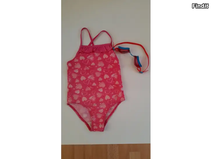 Myydään Finnwear uimapuku 116 ja uimalasit Speedo Jet Jr