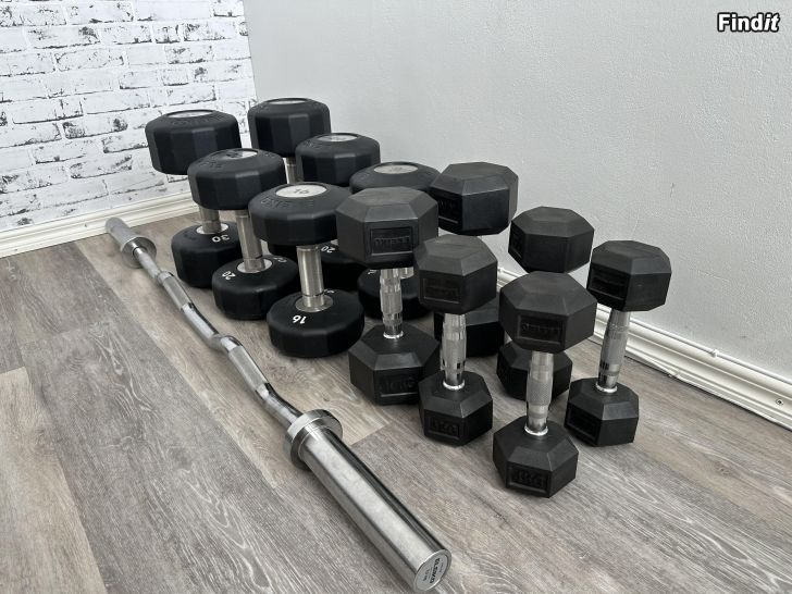 Säljes Eleiko Evo Dumbbells set + XF dumbell set + Curl bar
