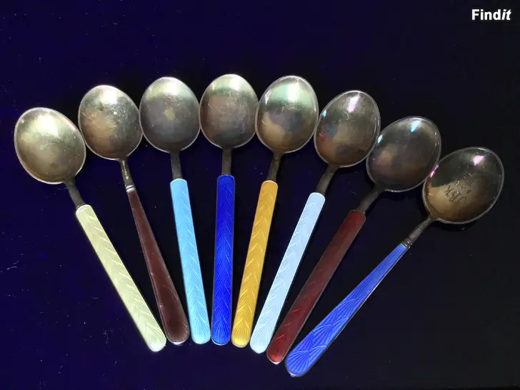 Myydään Hopea-emalilusikat 8kpl vintage