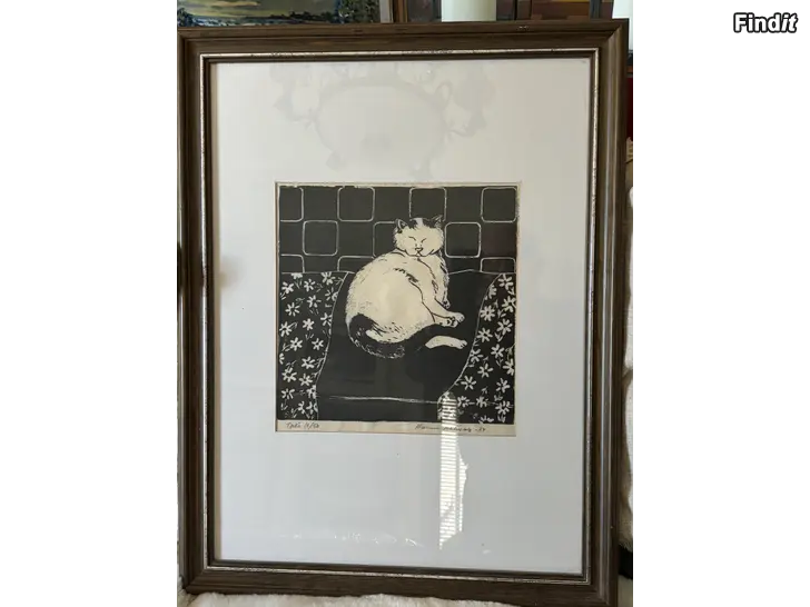 Myydään Taulu Hanuu Kotivalo-84  Kissa 50x66cm