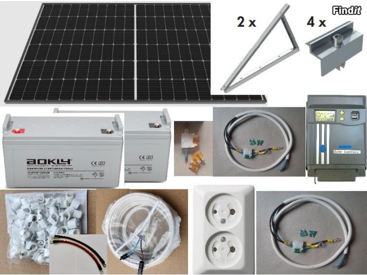 Säljes Solelpaket till sommarstuga 375W, 2x120Ah, 20A MPPT, nytt, garanti