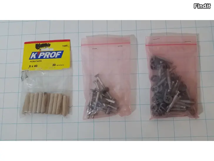 Säljes Huonekalutarvikkeet puutapit ja metallikiinnikkeet 5e