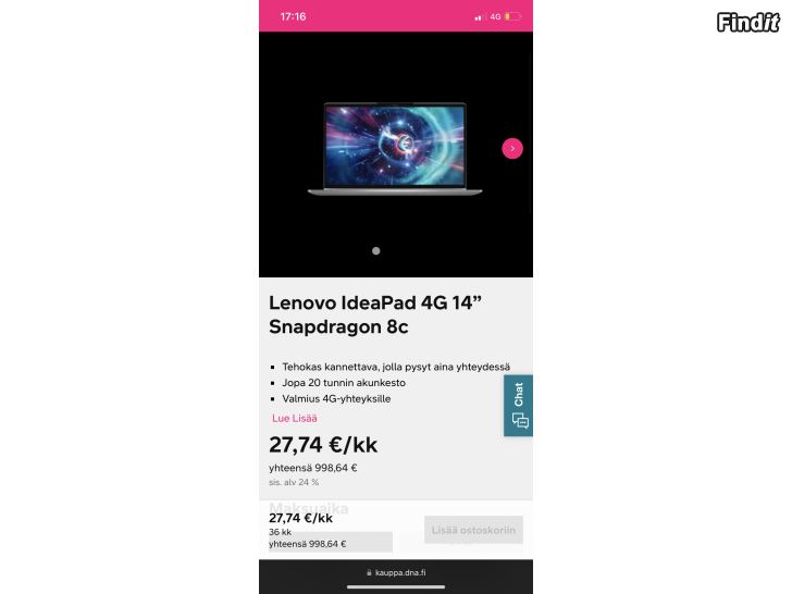 Myydään Lenovo IdeaPad 4G snapdragon 8c