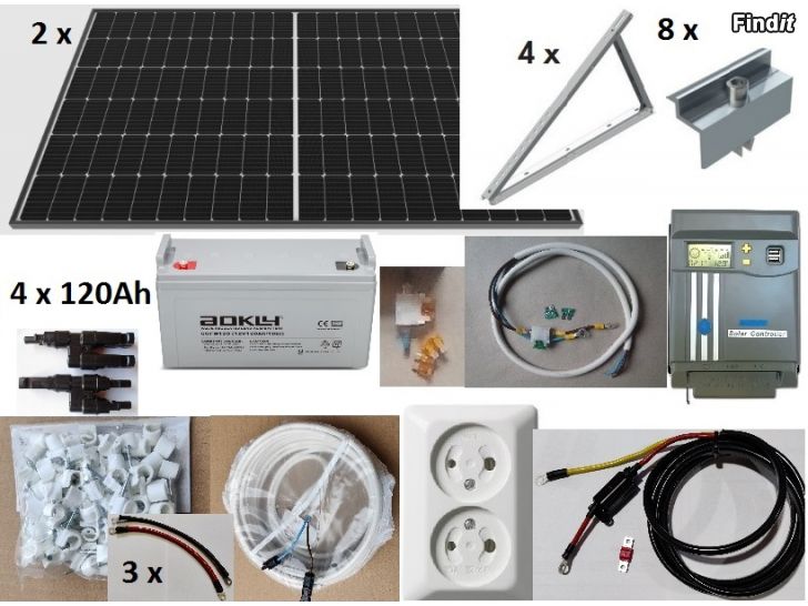 Säljes Solelsystem 2x375W 4x120Ah till sommarstuga, nytt, garanti