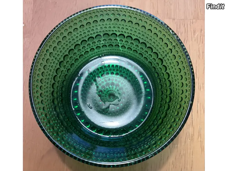 Säljes Iittala Kastehelmi kulho vihreä lasikulho / Oiva Toikka