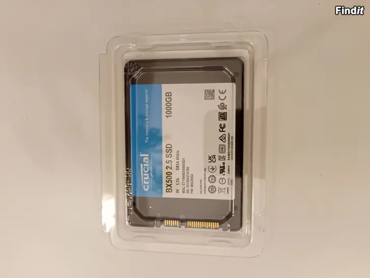 Myydään UUSI Crucial BX500 2,5 SSD 1000GB