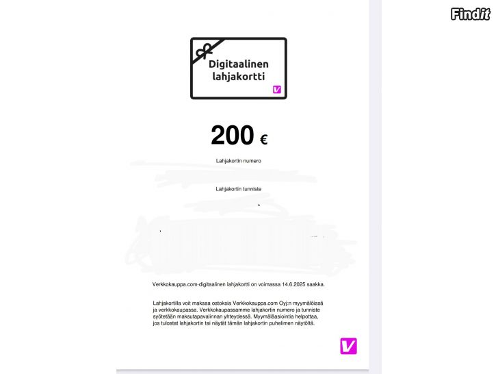 Myydään Verkkokauppa.com lahjakortti