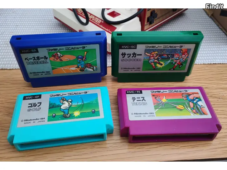 Myydään Nintendo Famicom urheilupelit Soccer, Tennis, Golf ja Baseball