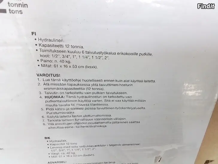 Myydään Hydraulinen putkentaivutus sarja