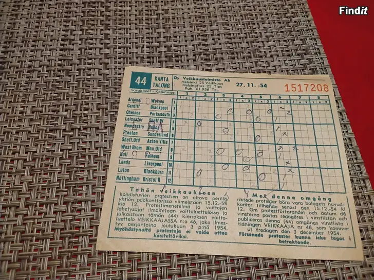 Säljes Tippningskupong från 1954