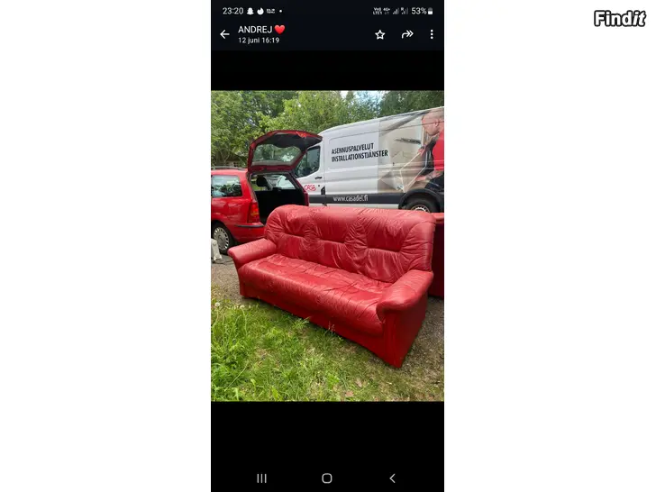 Säljes RÖDA SKINNSOFFOR 3 -SITS O 2-SITS I VASA GERBY SÄLJES