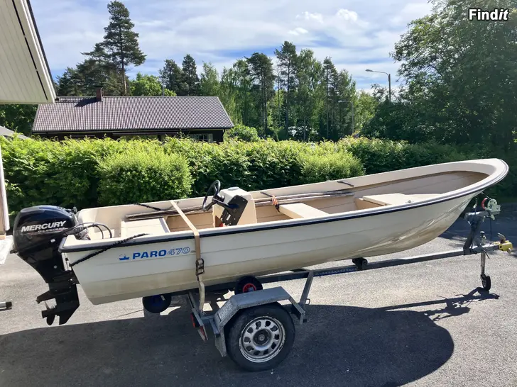 Myydään Paro 470 + Mercury 15hk + trailer