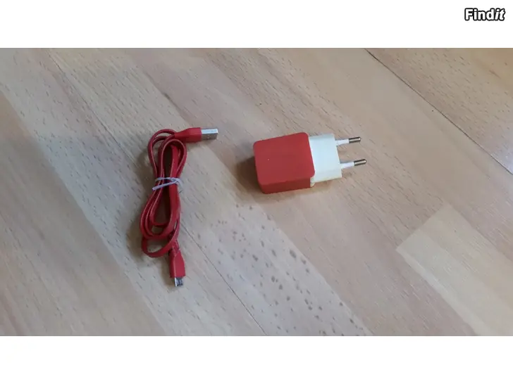 Myydään USB-laturi ja latauskaapeli mikroUSB punainen 4e